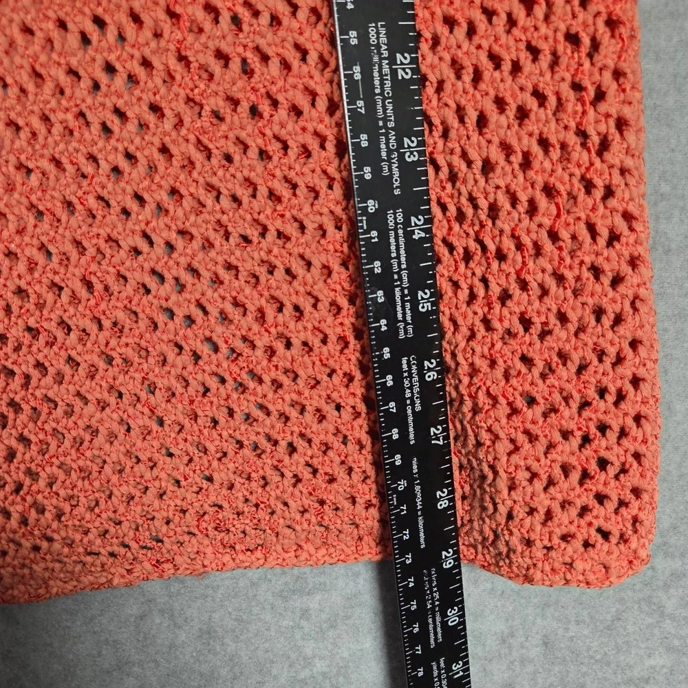 Sundance Women XS Crochet Open Knit V-Neck Sweater Tunic Coral Fisherman Chunky